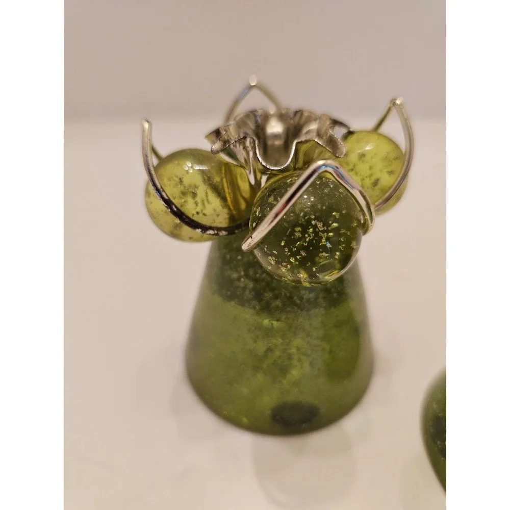 Vintage Olive Green Acrylic Taper Candlestick Holders Seeded Bubble Set of 2